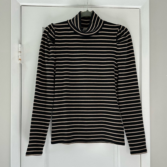 J. Crew Black & Gold Striped Mockneck - Picture 1 of 7